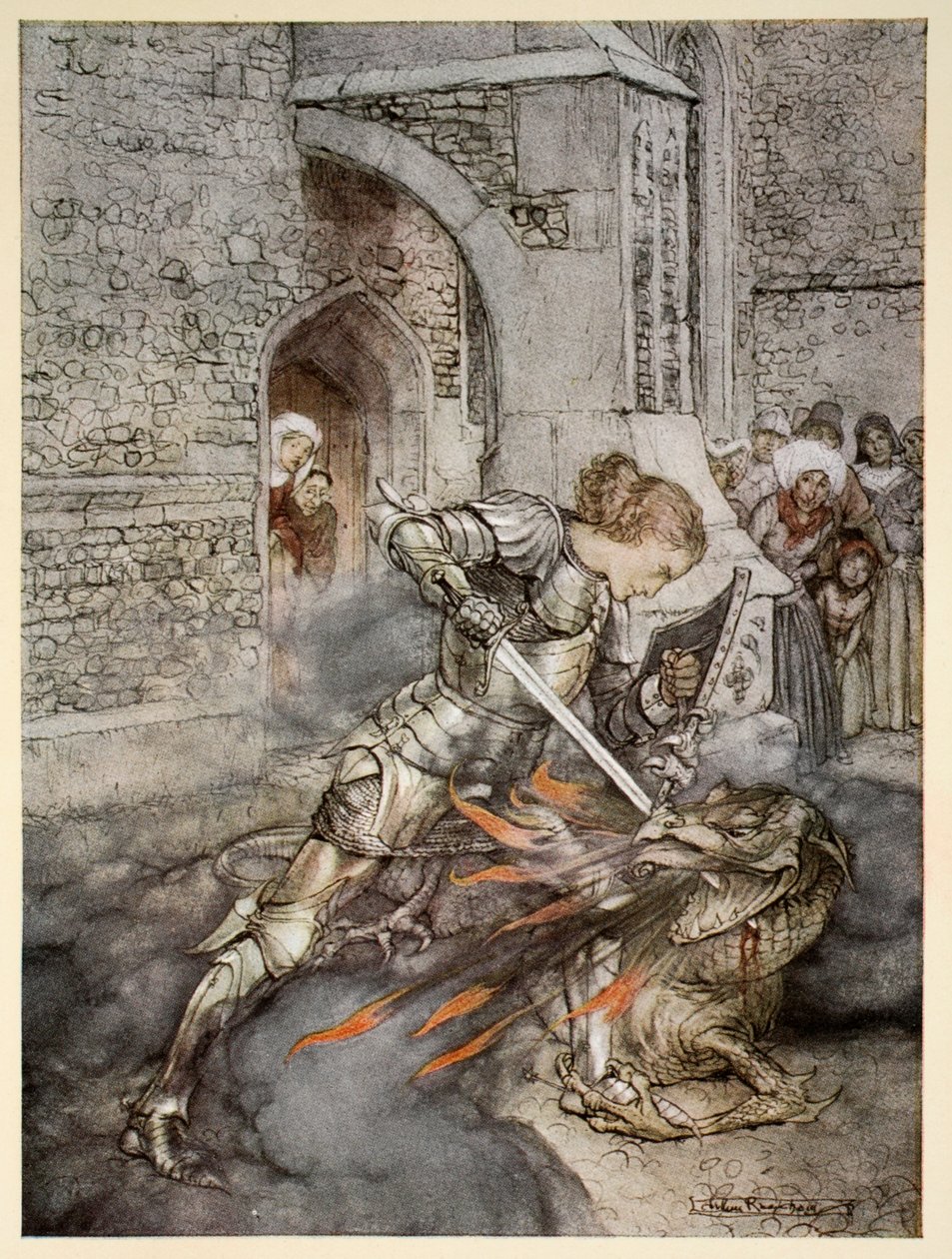 Jak Sir Lancelot walczył z przyjaznym smokiem, ilustracja z 
