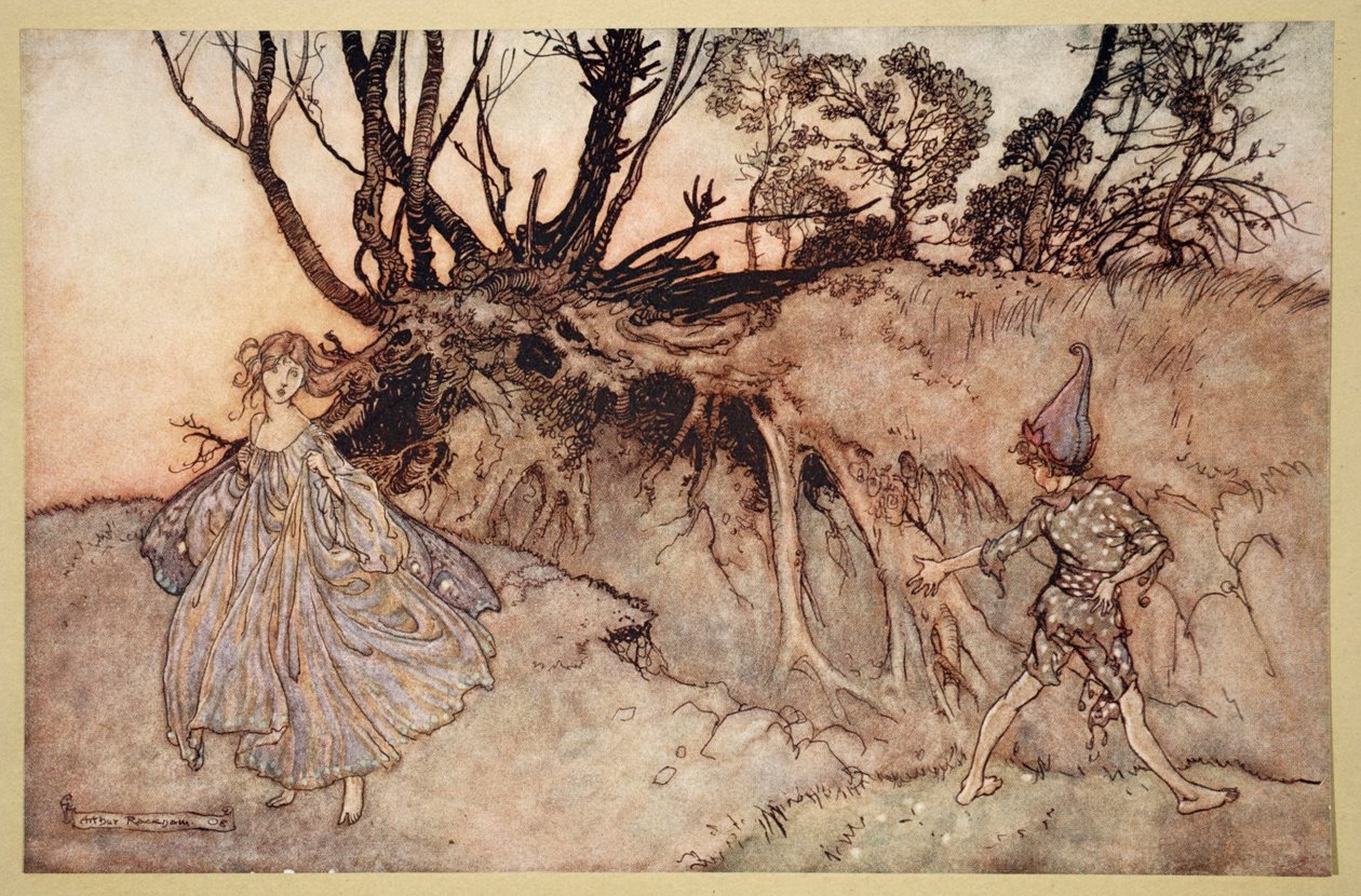 Jak teraz duch! wither wander you, ilustracja ze „Snu nocy letniej” Williama Szekspira, 1908 autorstwa Arthur Rackham