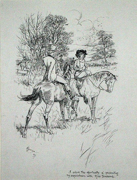 „Skorzystałem z okazji, by ścigać moją znajomość z panną Dashwood”, ilustracja z „The Irish Dragoon” Charlesa O