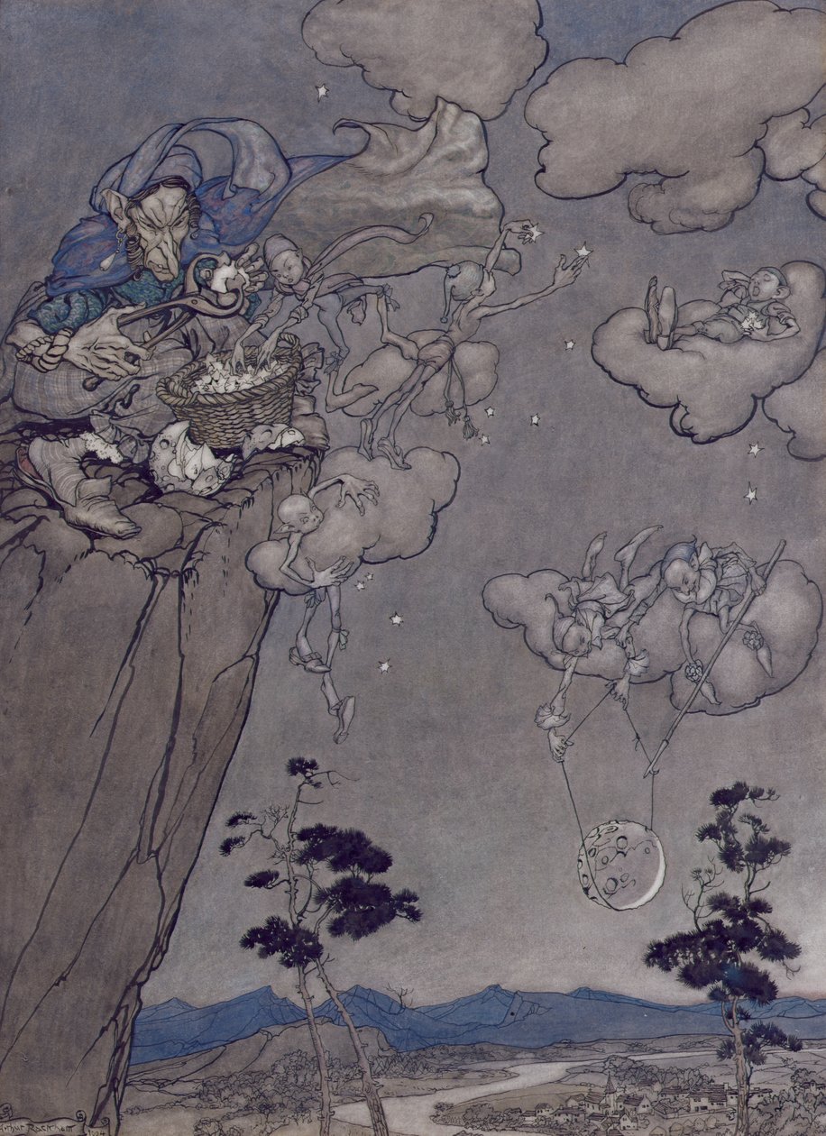 Ilustracja z Rip Van Winkle autorstwa Washington Irving (1783-1859) 1904 (pióro i atrament z toaletą na papierze) autorstwa Arthur Rackham