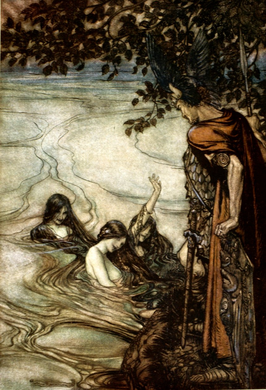 „Ilustracja z Zygfryda i Zmierzchu Bogów, 1924. autorstwa Arthur Rackham