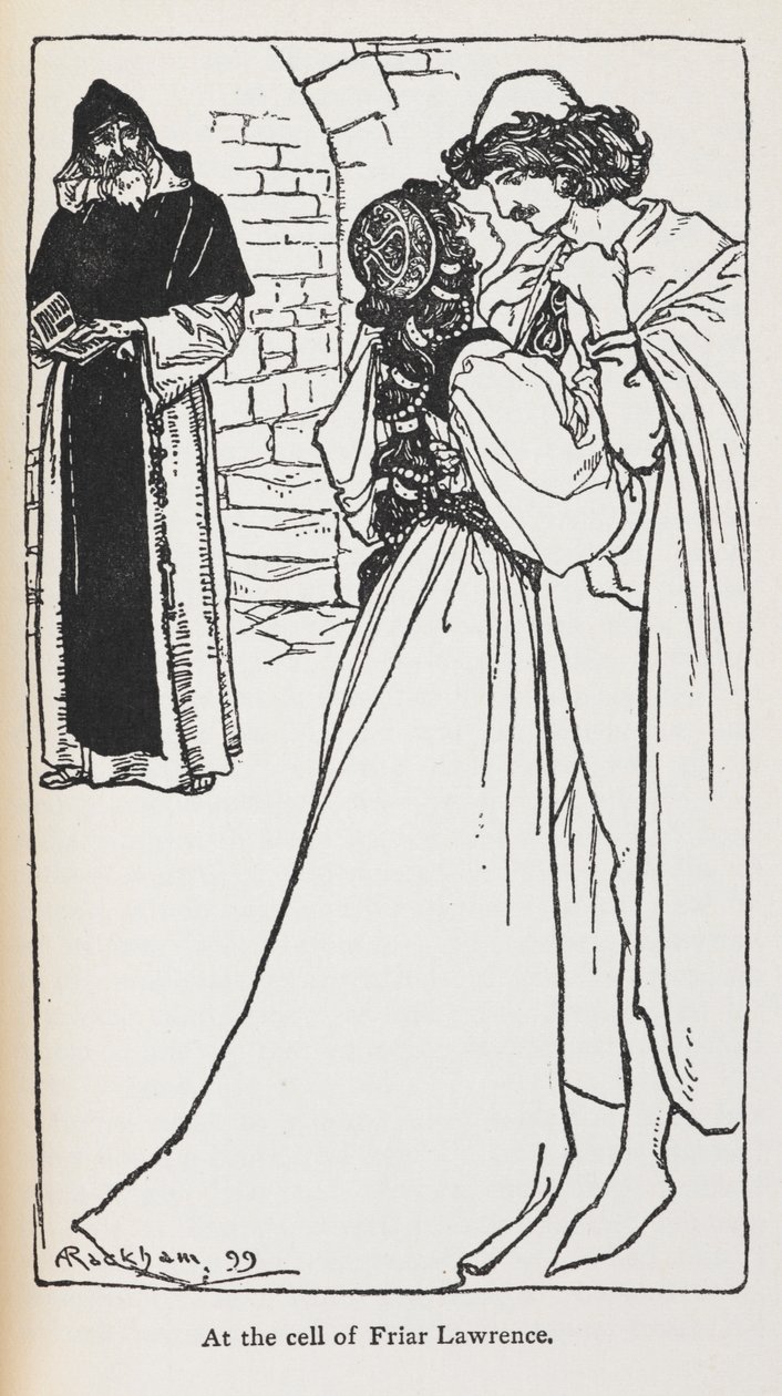 Ilustracja kochanków ze skrzyżowanymi gwiazdami w Romeo i Julii. autorstwa Arthur Rackham