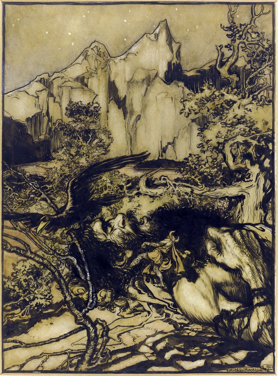 Le voyage de Thor (Tor) au pays des Geants - Podróż Thora do krainy olbrzymów autorstwa Rackhama, Arthura (1867-1939) autorstwa Arthur Rackham