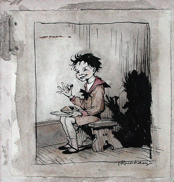 Little Jack Horner, ilustracja z „Mother Goose, The Old Nursery Rhymes”, opublikowana w 1913 r. (pióro i atrament oraz akwarela na papierze) autorstwa Arthur Rackham