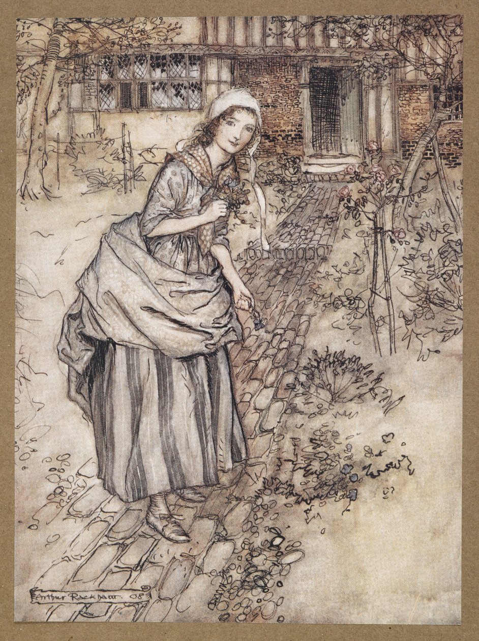Dziewczęta nazywają to miłością w bezczynności”. Kadr z filmu „Sen nocy letniej”. autorstwa Arthur Rackham