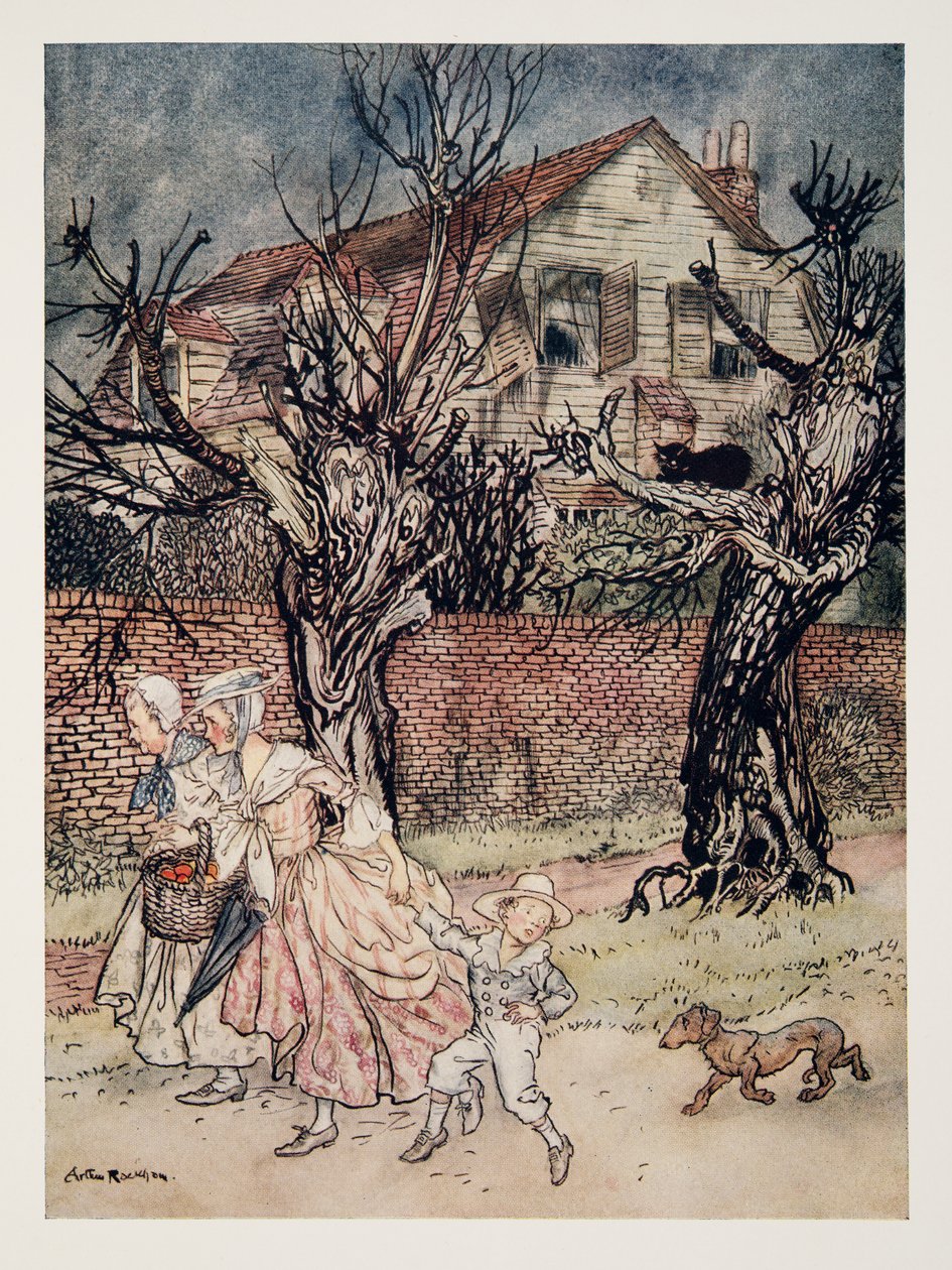 Wspaniałe opowieści o Nawiedzonych Polach i Nawiedzonych Brookach i Nawiedzonych Domach, z The Legend of Sleepy Hollow autorstwa Washingtona Irvinga (1783 - 1859), wyd. 1928 autorstwa Arthur Rackham