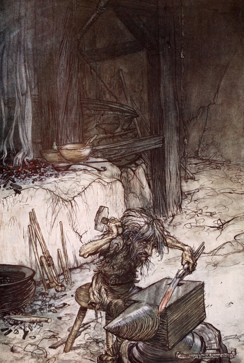 „Mim przy kowadle”, 1924. autorstwa Arthur Rackham