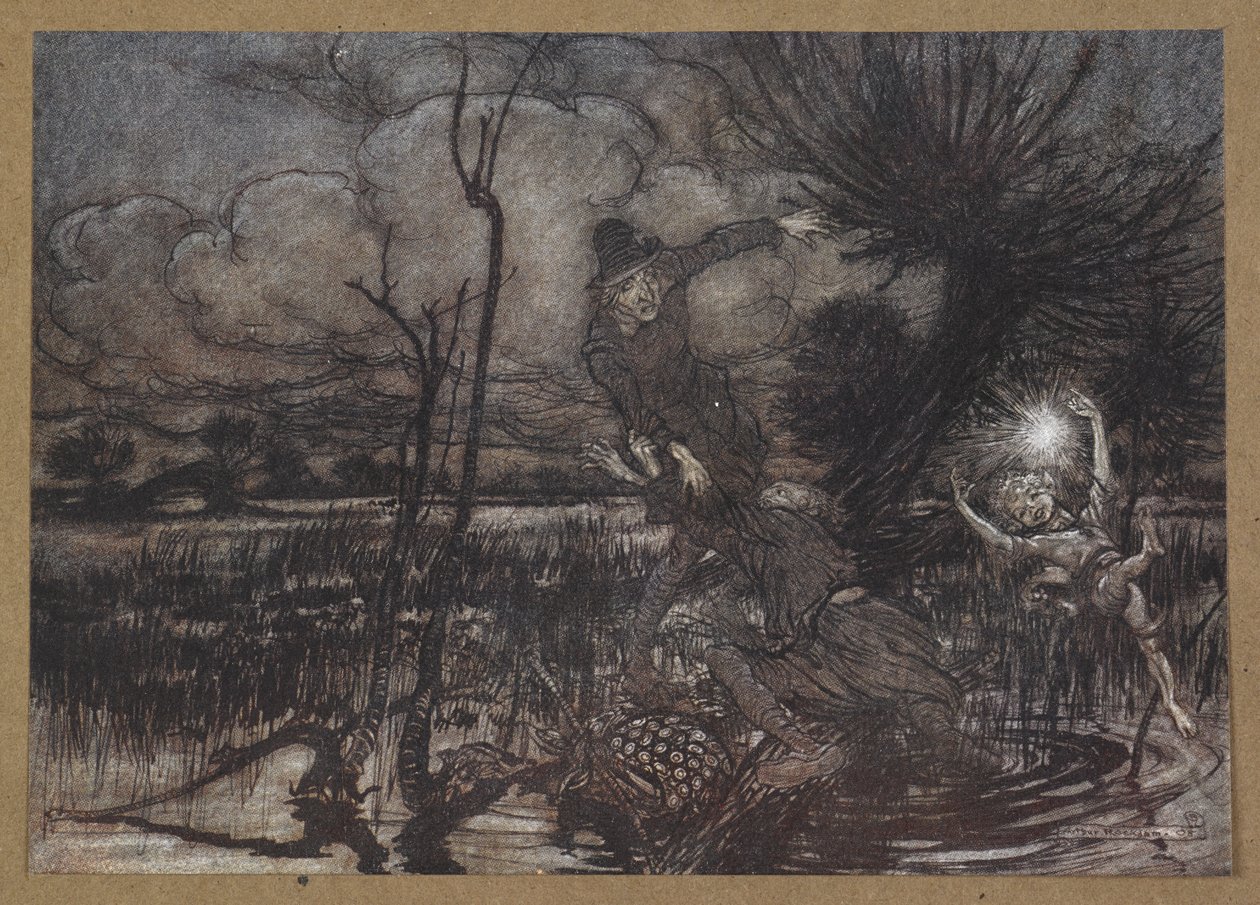 - Wprowadzać w błąd nocnych wędrowców, śmiać się z ich krzywdy? Kadr z filmu „Sen nocy letniej”. autorstwa Arthur Rackham