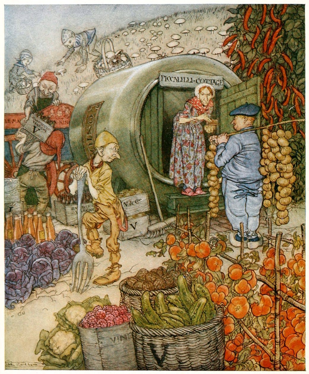 Pan i Pani Ocet w Domu, Frontispiece z Angielskich Bajek, wyd. 1918 (litografia kolorowa) autorstwa Arthur Rackham