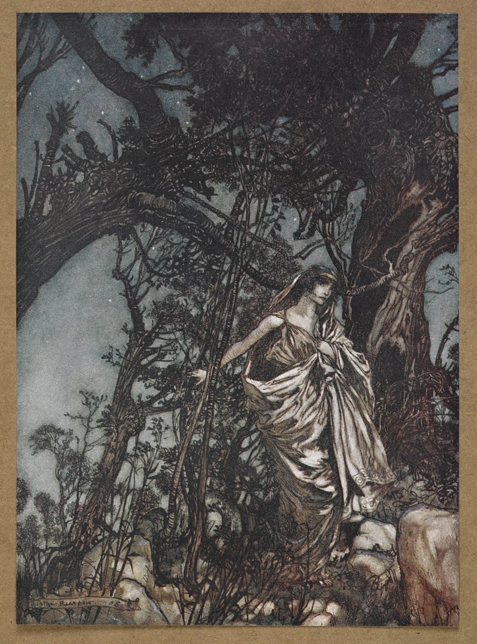 Nigdy tak zmęczony, nigdy tak w nieszczęściu”. Kadr z filmu „Sen nocy letniej”. autorstwa Arthur Rackham