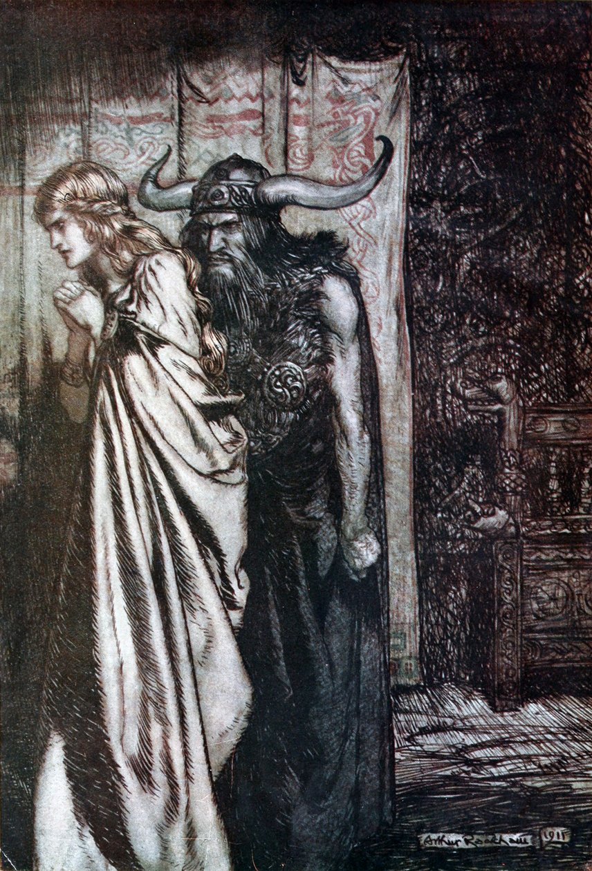 O zdradzona żono pomszczę ufają oszukani! Ilustracja do Zygfryda i Zmierzchu t autorstwa Arthur Rackham