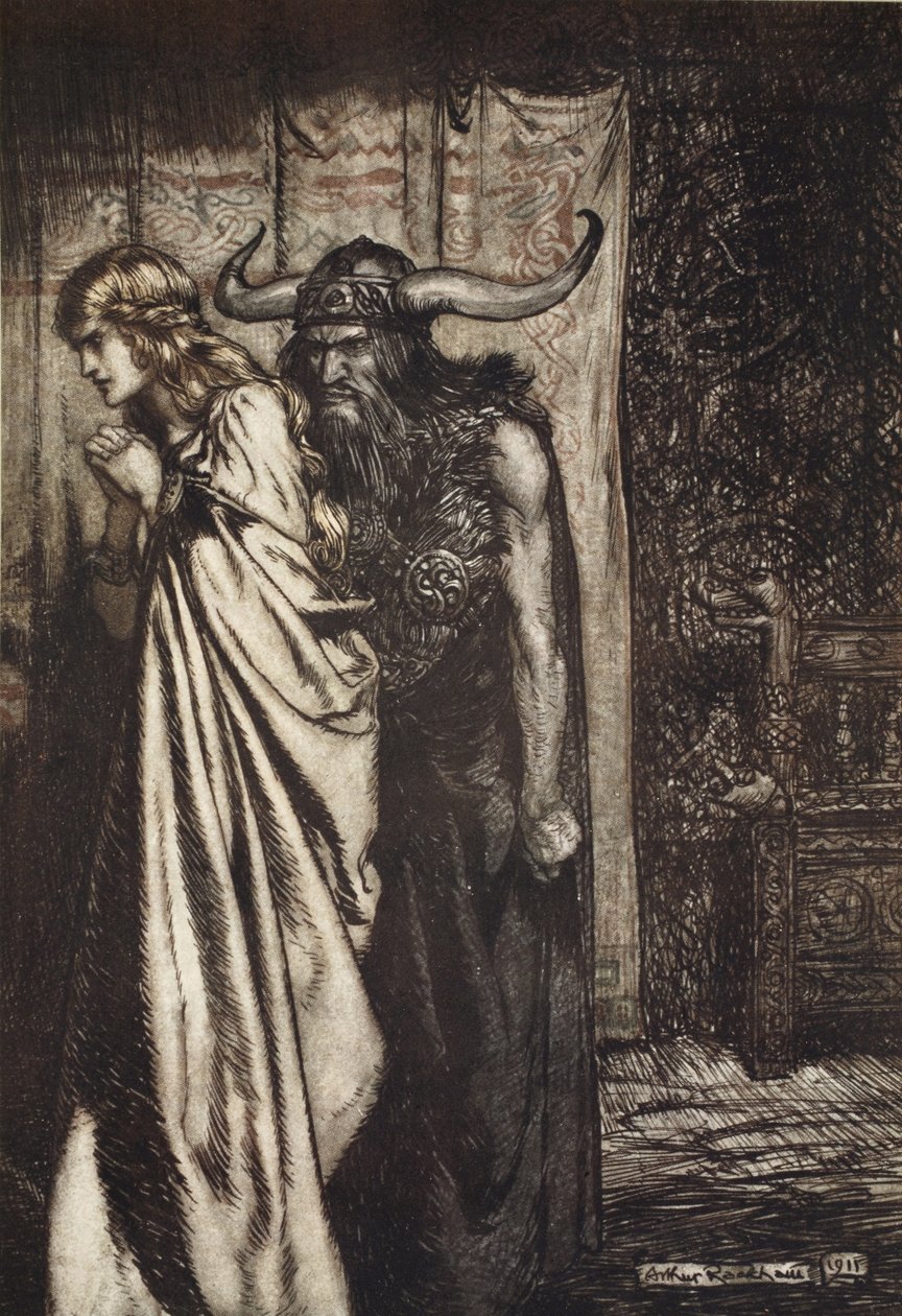 „O zdradzona żono pomszczę, ufają oszukani!”, ilustracja z „Zygfryda i zmierzchu bogów” autorstwa Arthur Rackham