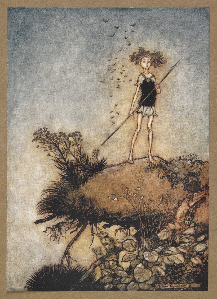Jeden zdystansowany wartownik”. Oberon. Kadr z filmu „Sen nocy letniej”. autorstwa Arthur Rackham