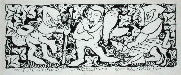 Piscator Auceps Venator, ilustracja z „The Compleat Angler”, Izaak Walton, opublikowana w 1931 (pióro i atrament na papierze) autorstwa Arthur Rackham