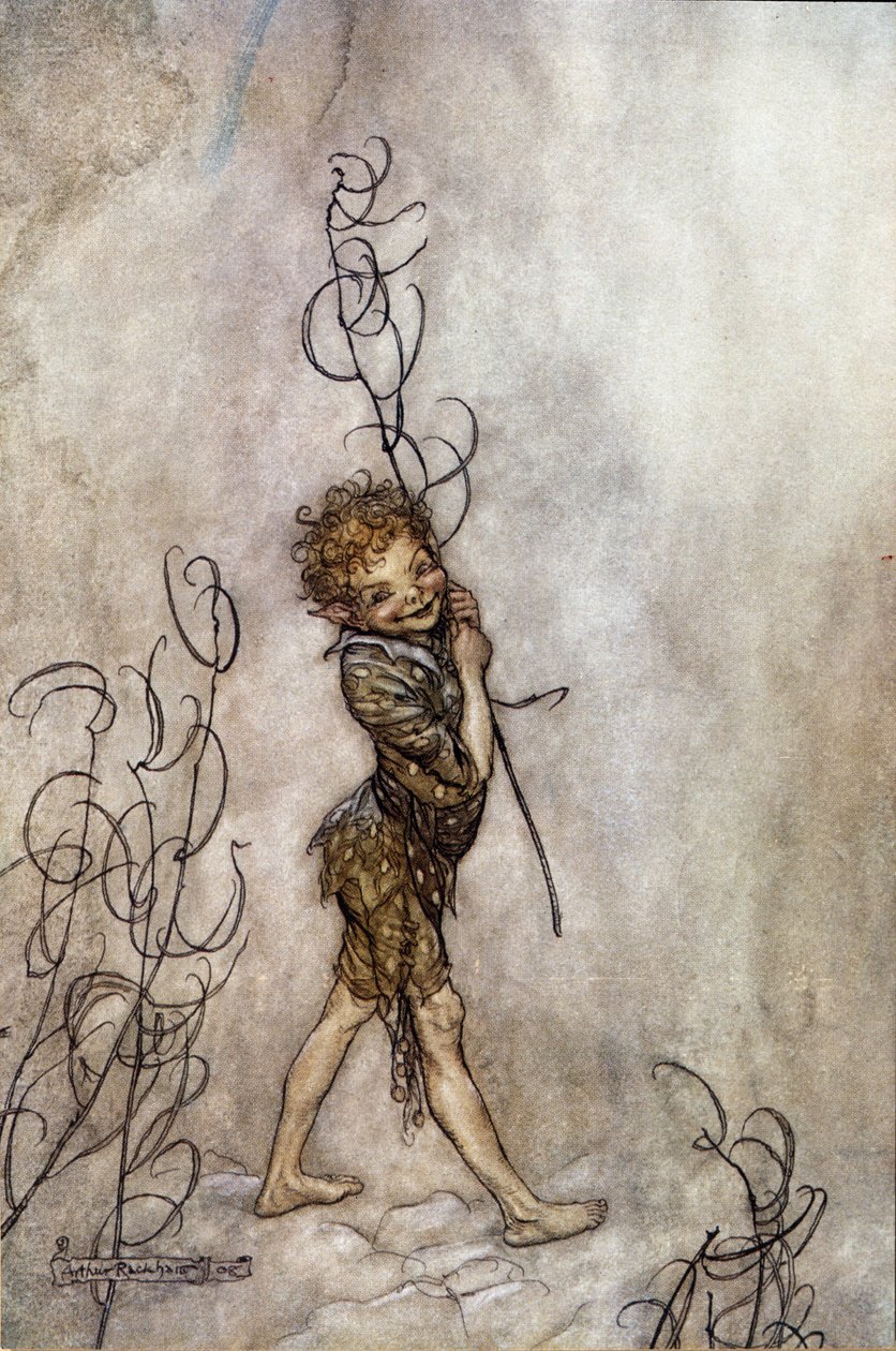 Puck charakter spektaklu. Ilustracja do „Snu letniej nocy” Williama Szekspira autorstwa Arthur Rackham