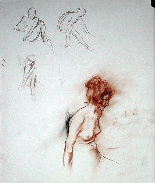 Siedzący akt (pióro, atrament, sangwina i czarna kreda na papierze) autorstwa Arthur Rackham