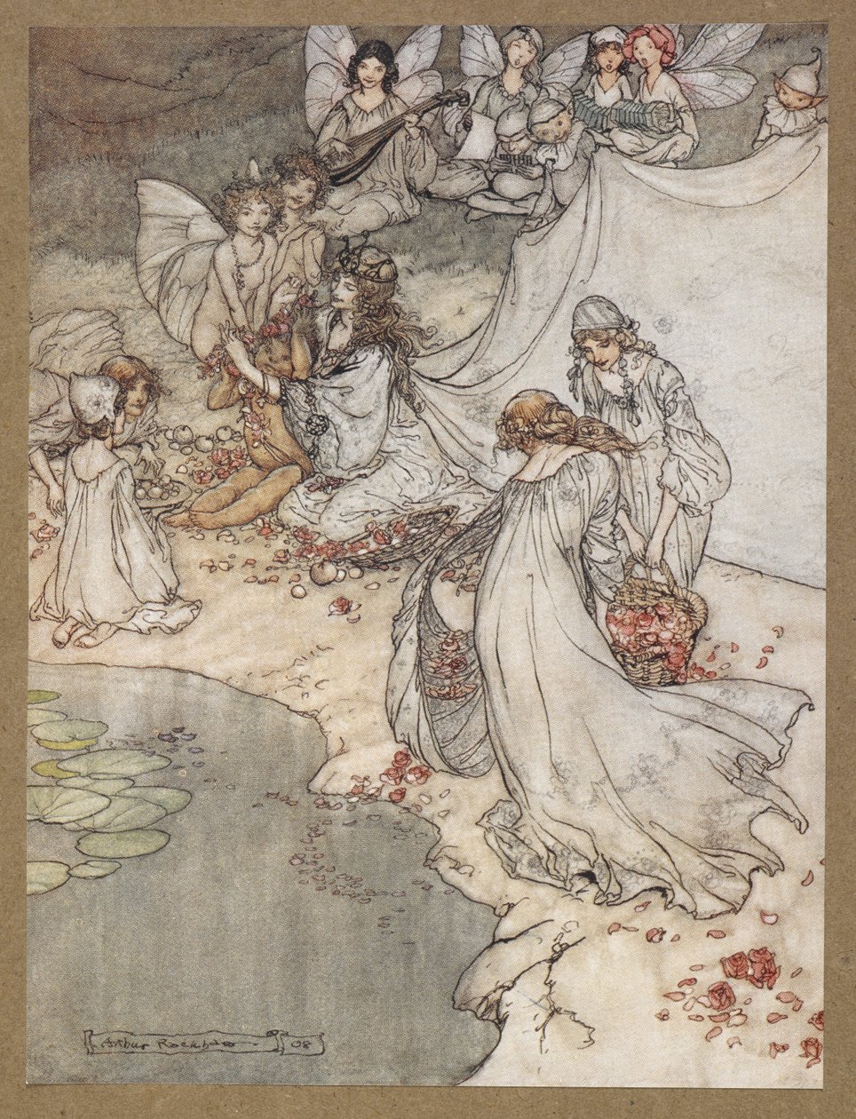 Nigdy nie miała tak słodkiego podmieńca”. Bajkowe piosenki. Kadr z filmu „Sen nocy letniej”. autorstwa Arthur Rackham