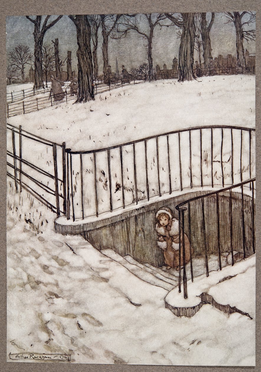 Dobrze pobiegła do St Govers i ukryła się .. przed Piotrusiem Panem w Kensington Gardens przez JM Barrie (1860 - 1937), wyd. 1906 autorstwa Arthur Rackham