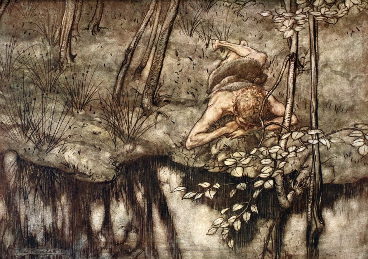„Siegfried widzi siebie w strumieniu”, 1924. autorstwa Arthur Rackham