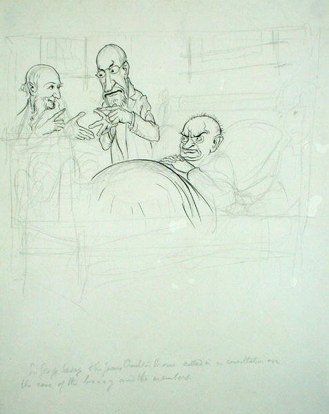 Sir George Savage i Sir James Crichton Browne (1840-1937) wezwali do konsultacji w sprawie BXXXY i członków (pióro i atrament i ołówek na papierze) autorstwa Arthur Rackham