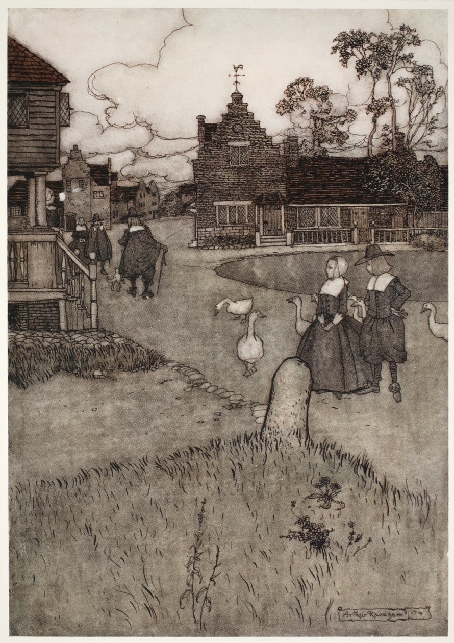 Niektóre domy pierwotnych osadników., od Rip Van Winkle przez Washington Irving, wyd. 1910 autorstwa Arthur Rackham