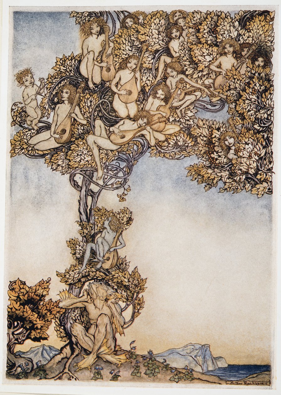 Czasem nad moimi uszami brzęczy tysiąc brzęczących instrumentów, ilustracja z pubu Burza Williama Szekspira. 1926 autorstwa Arthur Rackham