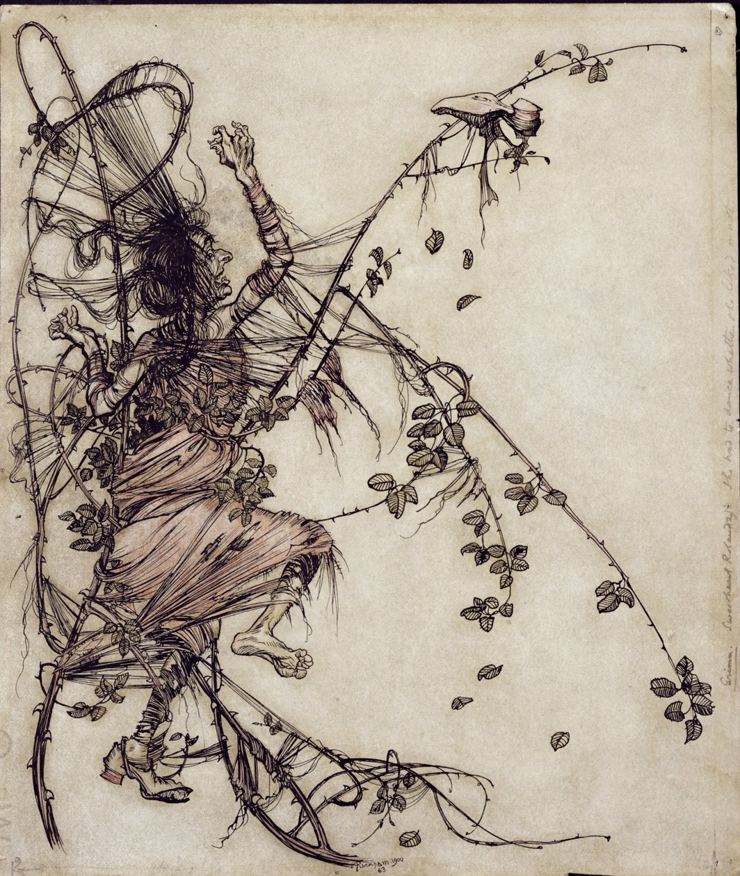 Kochanie Roland, ilustracja z The Brothers Grimm, przekład pani Edgar Lewis, wydanie 1900 (pióro i atrament i toaleta na papierze) autorstwa Arthur Rackham