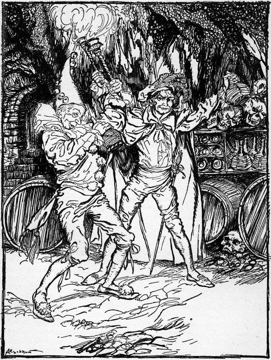 „Beczka Amontillado” Edgara Allana Poe autorstwa Arthur Rackham