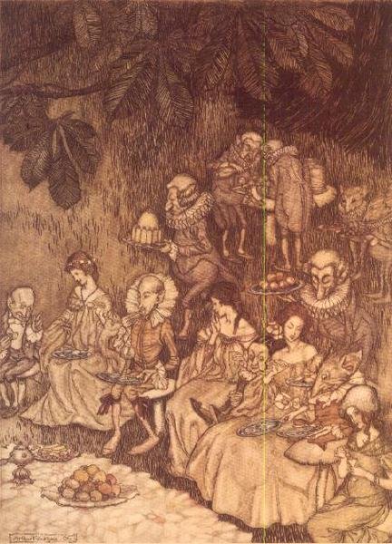 „Uczta” z „Piotruś Pana w Kensington Gardens” J.M. Barrie autorstwa Arthur Rackham