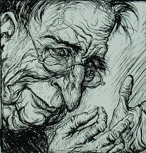 Pchła i człowiek, ilustracja z „Bajek Ezopa”, wydanej przez Heinemann autorstwa Arthur Rackham