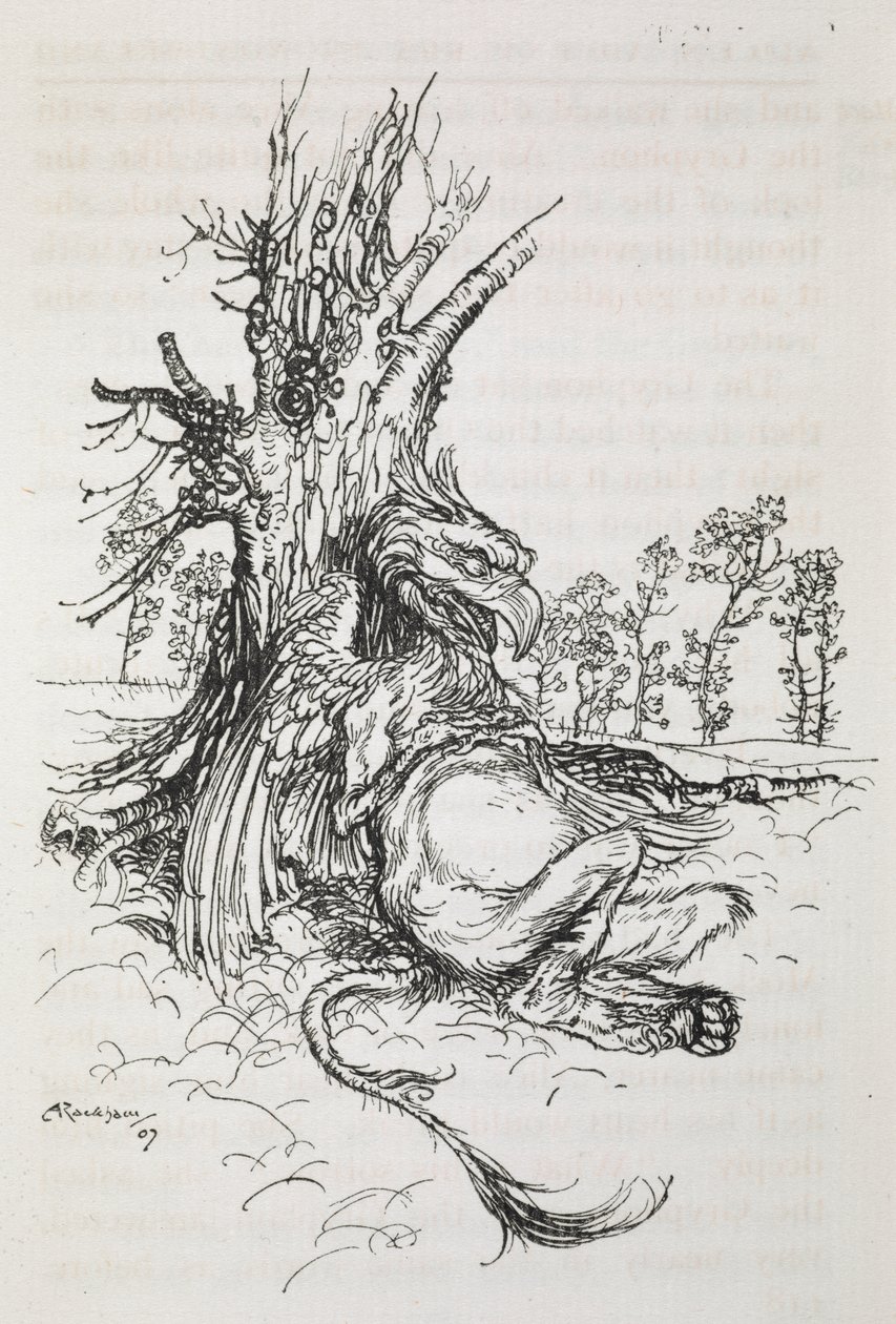 Gryf siedzi na drzewie autorstwa Arthur Rackham