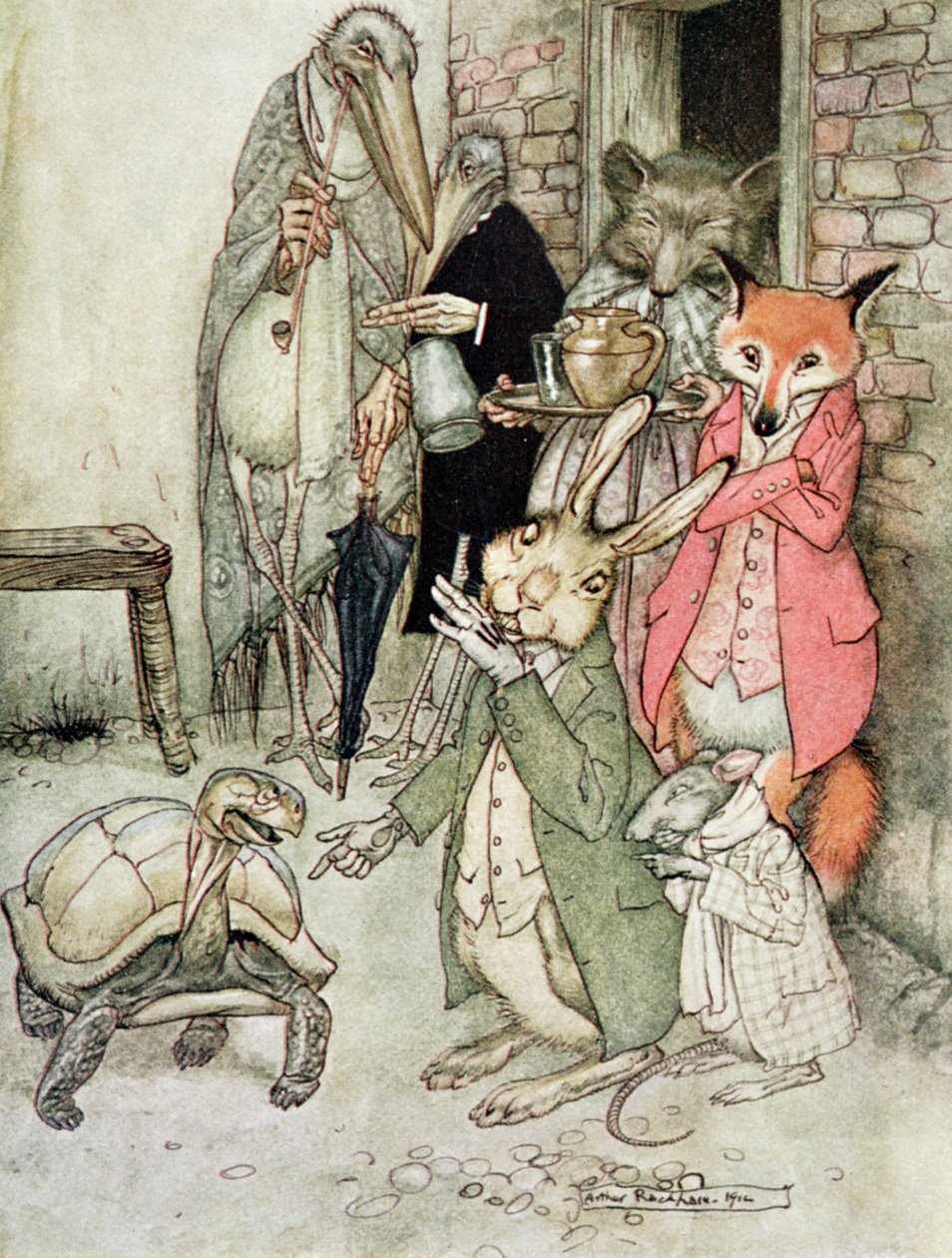 The Hare and the Tortoise, ilustracja z „Bajek Ezopa”, wydanej przez Heinemanna, 1912 (patrz także 98211) autorstwa Arthur Rackham