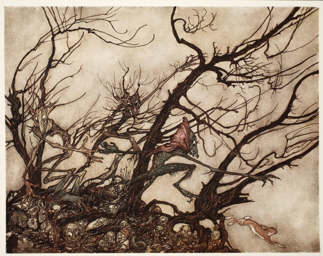 Indianie uważali je za siedzibę duchów., z Rip Van Winkle przez Washington Irving, wyd. 1910 autorstwa Arthur Rackham
