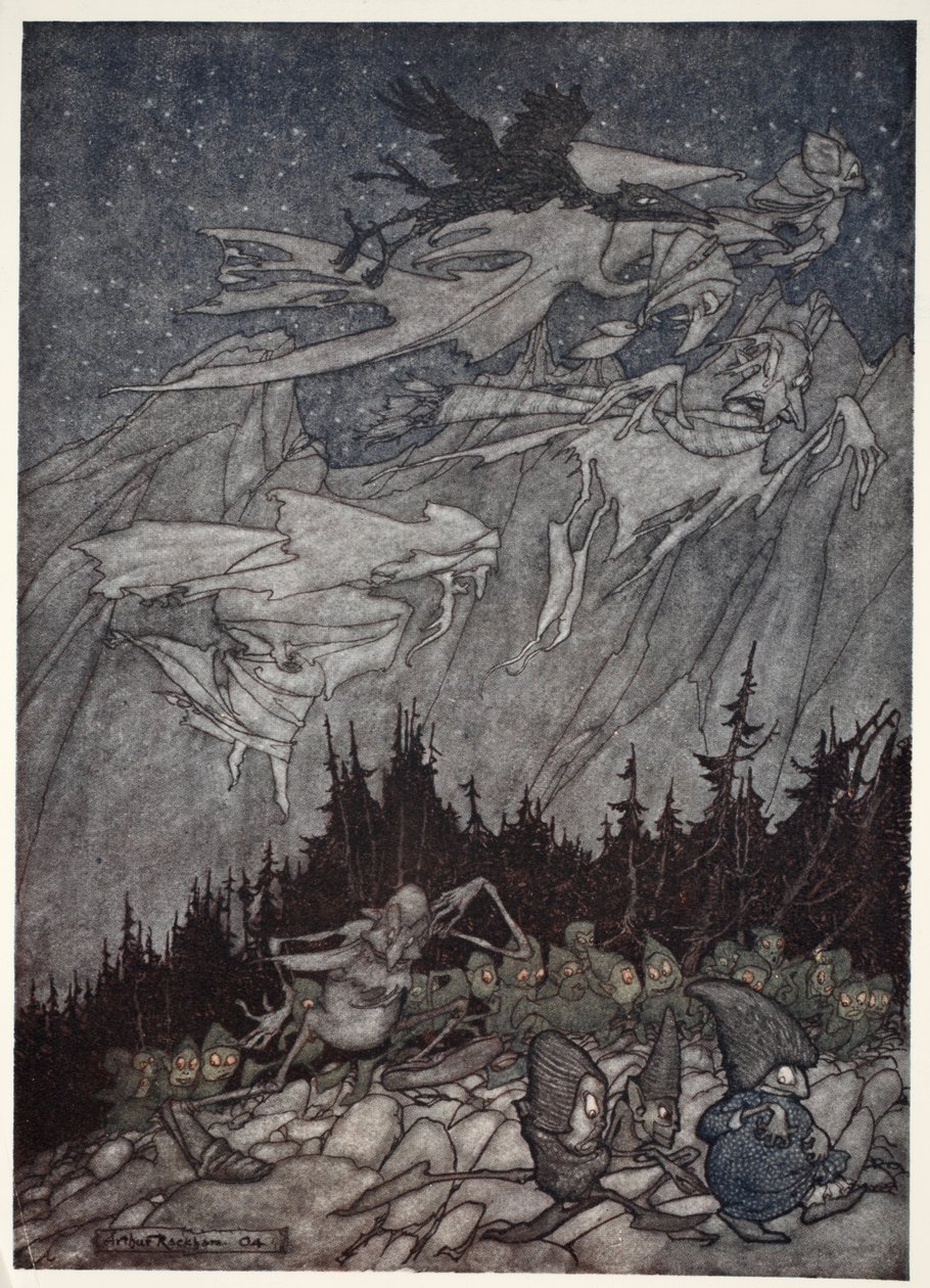 Góry Kaatskill zawsze były nawiedzane przez dziwne istoty, od Rip Van Winkle po Washington Irving, pub. 1910 autorstwa Arthur Rackham