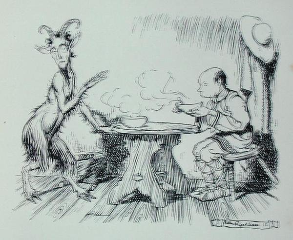 Człowiek i koza, ilustracja z „Bajek Ezopa”, wydanej przez Heinemann autorstwa Arthur Rackham