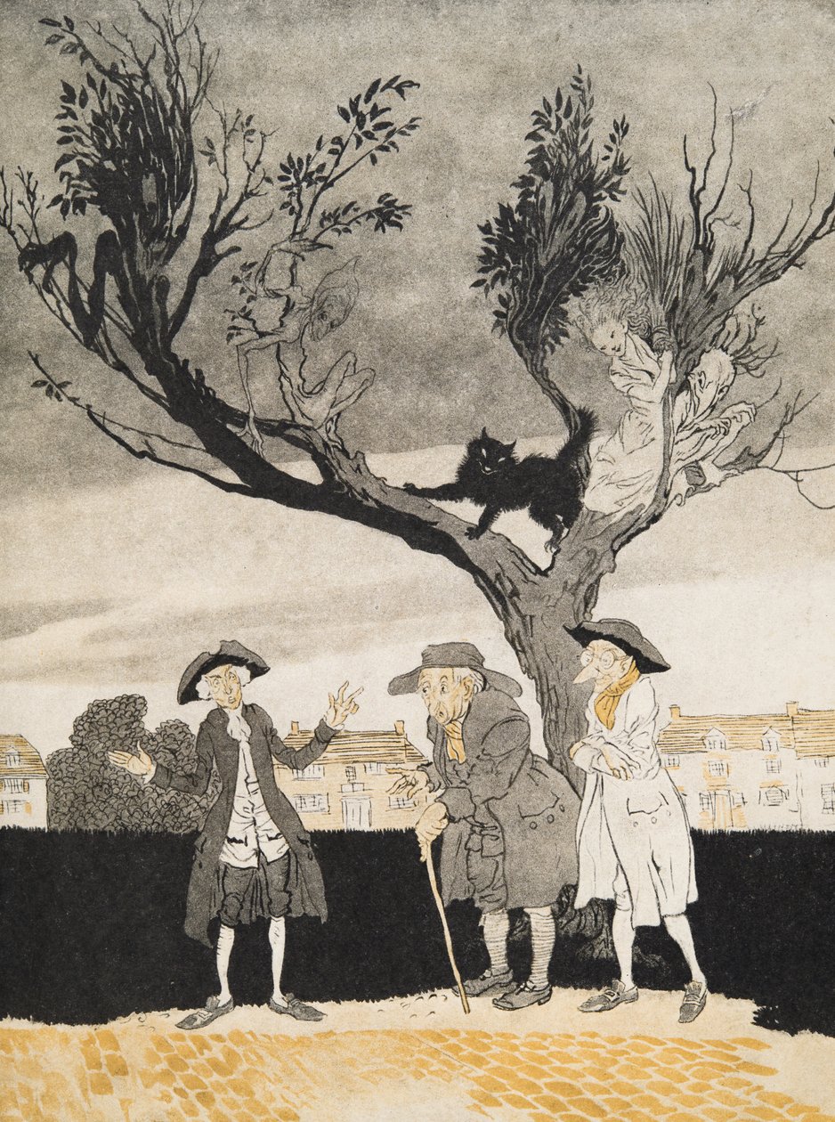 The Men of Sleepy Hollow (wewnętrzna okładka) z The Legend of Sleepy Hollow autorstwa Washingtona Irvinga (1783 - 1859), wyd. 1928 autorstwa Arthur Rackham