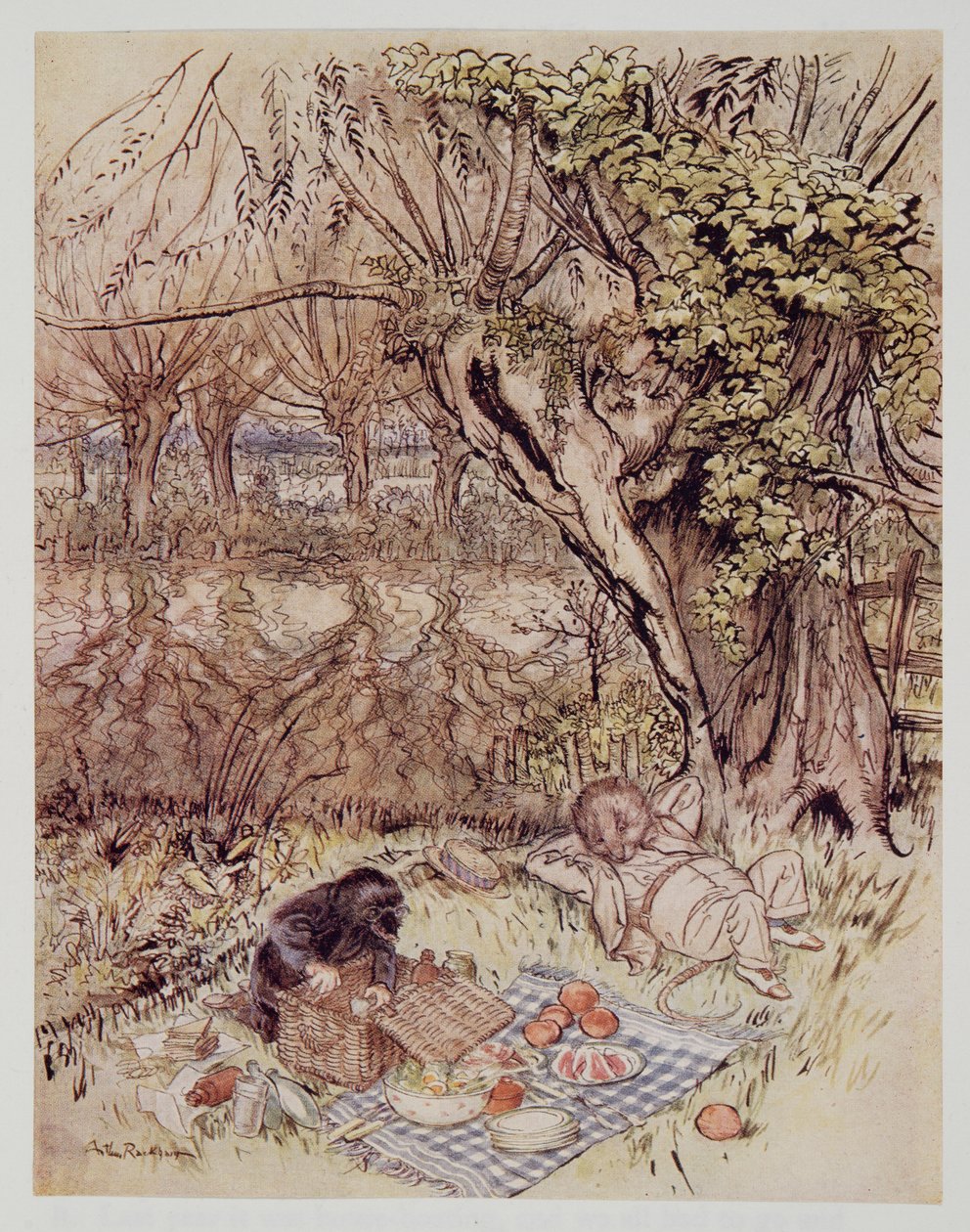 The Mole błagał o przysługę, aby pozwolić mu rozpakować wszystko sam, z Wind in the Willows Kennetha Grahame