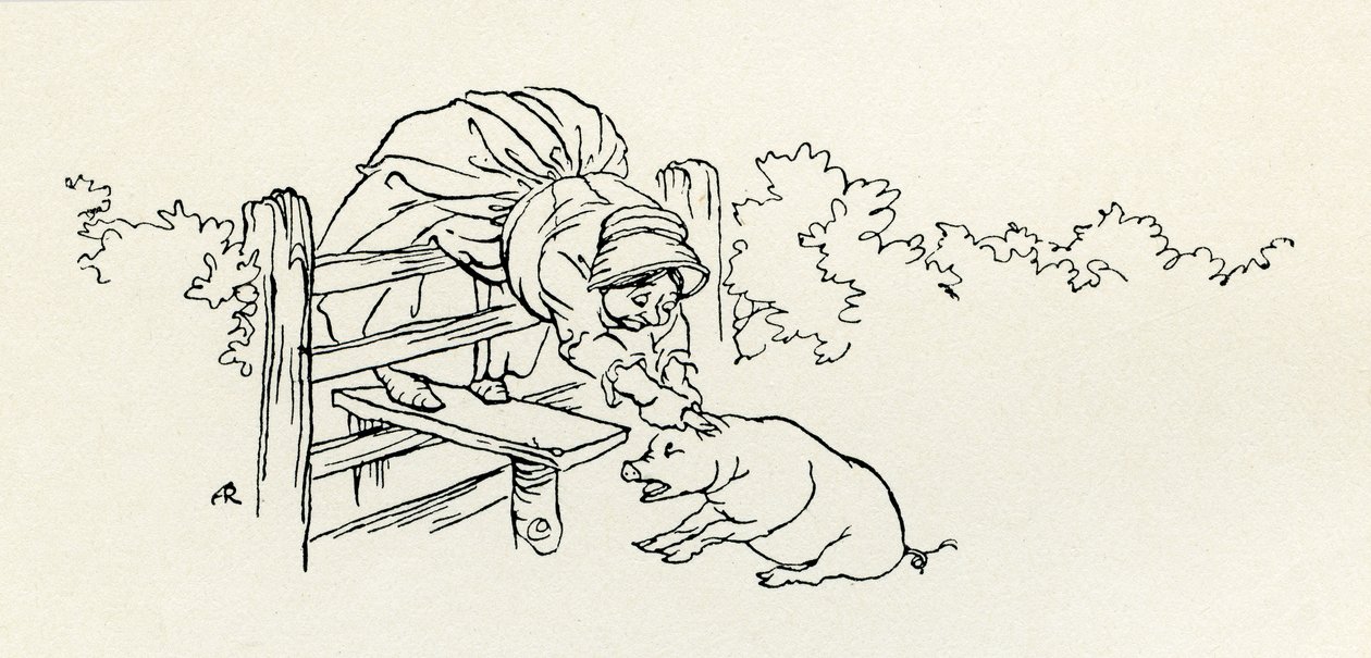 Stara kobieta i jej świnia autorstwa Arthur Rackham