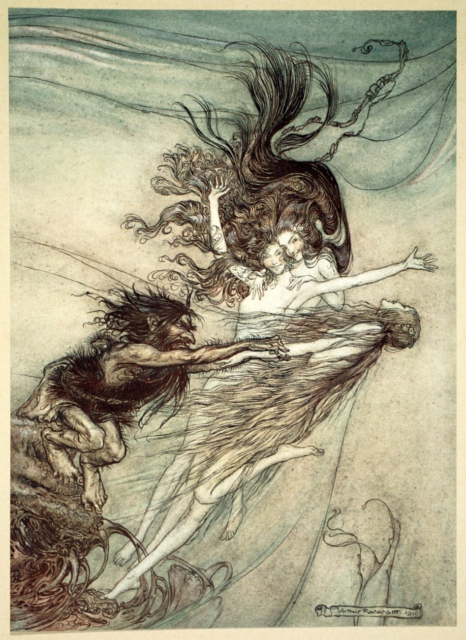 „Drenemaidens drażnią Albericha”, 1910. autorstwa Arthur Rackham
