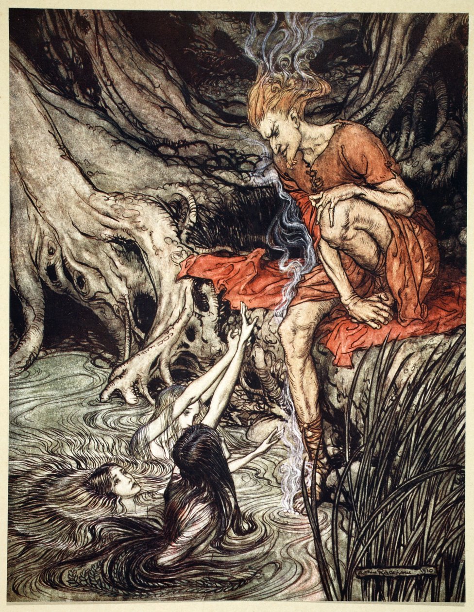 „Czyste, lśniące dzieci nad Renem opowiadały mi o swoim smutku”, 1910. autorstwa Arthur Rackham