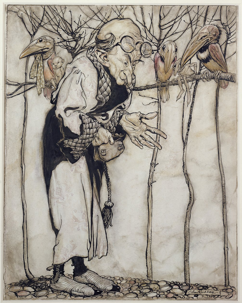 Czarodziej, ilustracja z Arthur Rackhams Book of Pictures, opublikowana w 1913 r. (pióro i atrament i toaleta na papierze) autorstwa Arthur Rackham