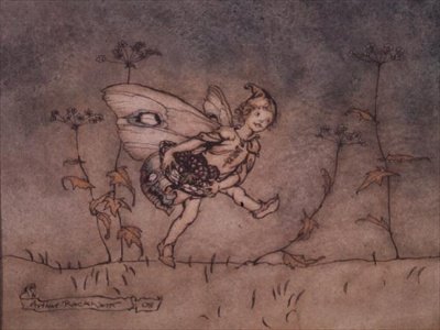 Sługa elfów na dnie, ilustracja do „Snu nocy letniej” autorstwa Arthur Rackham