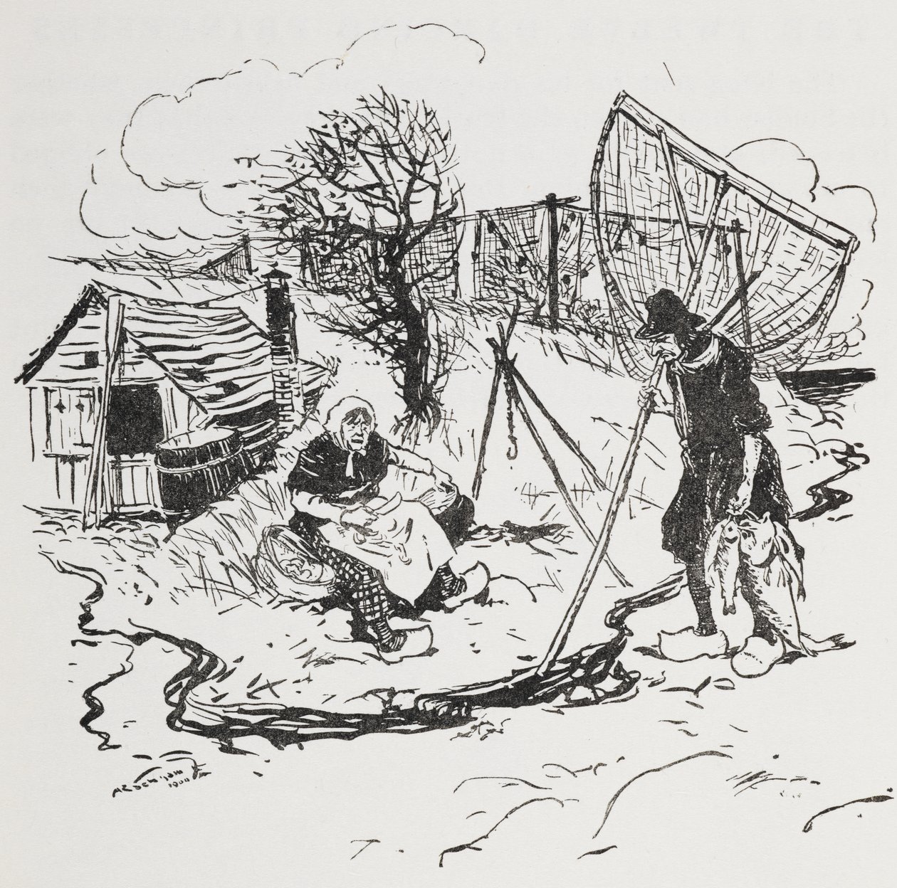 Rybak i jego żona. autorstwa Arthur Rackham