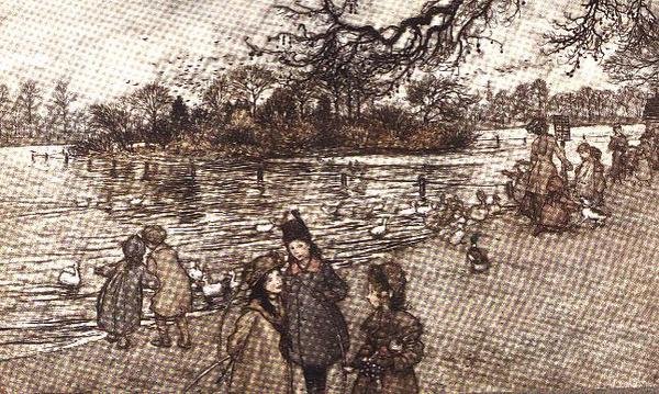Wyspa, na której rodzą się wszystkie ptaki od Piotrusia Pana w Kensington Gardens, J.M. Barrie, 1906 autorstwa Arthur Rackham