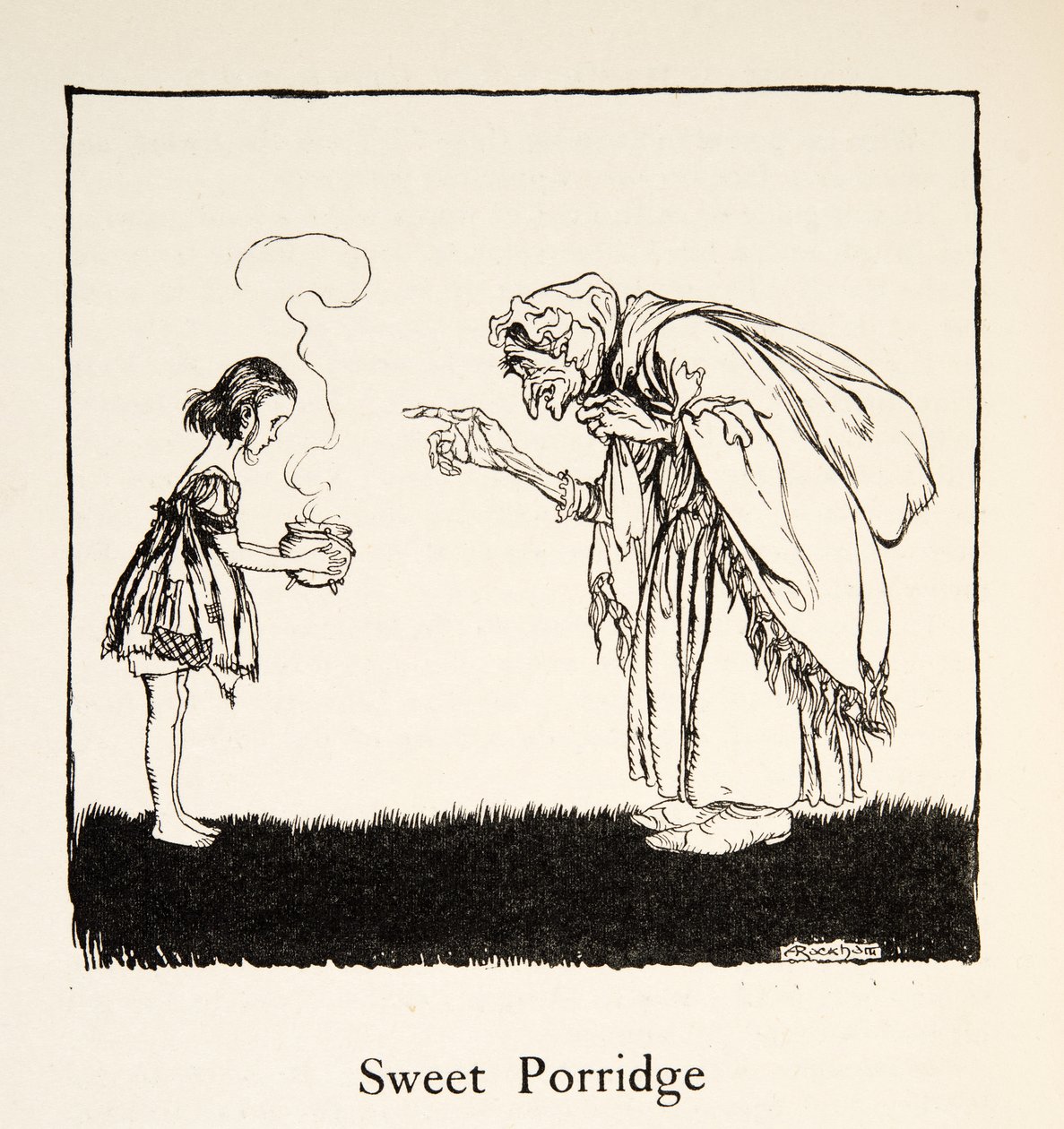 Maluszek poszedł i przyniósł pudełko, z Little Brother & Little Sister and Other Tales by the Brothers Grimm, pub.1917 (lito) autorstwa Arthur Rackham