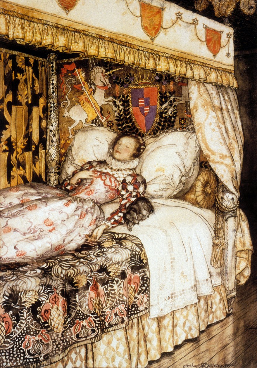 Śpiąca księżniczka, ilustracja Arthura Rackhama do opowieści Charlesa Perraulta „Śpiąca królewna” autorstwa Arthur Rackham