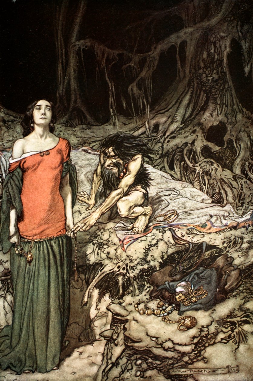 „Zaloty Grimhildy, matki Hagena”, 1924. autorstwa Arthur Rackham