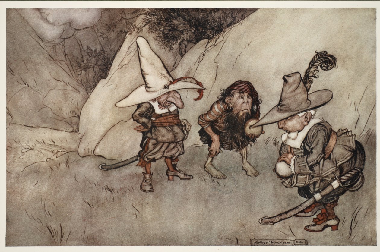 Ich twarze też były osobliwe... z Rip Van Winkle w pubie Washington Irving. 1910 autorstwa Arthur Rackham