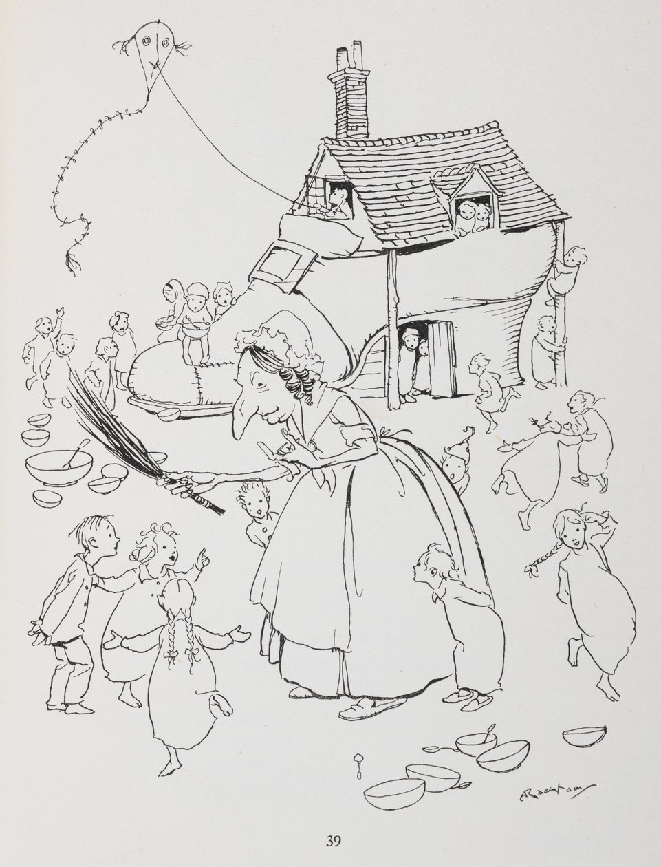 Była sobie starsza pani, która mieszkała w bucie. Kobieta z butikiem i mnóstwem dzieci. autorstwa Arthur Rackham