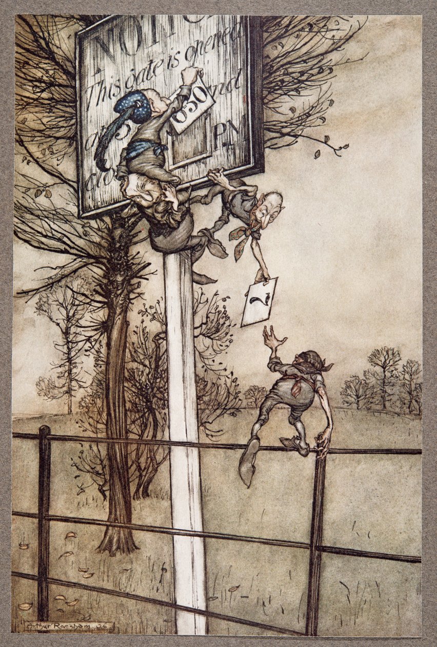 Te podstępne wróżki czasami podstępnie zmieniają plansze w wieczór balowy…, od Piotruś Pan w Kensington Gardens autorstwa JM Barrie (1860 - 1937), wyd. 1906 autorstwa Arthur Rackham